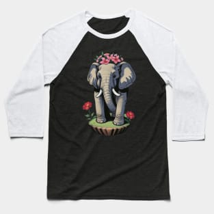Adorable Elephant Among Blooms - Whimsical Nature Design Baseball T-Shirt